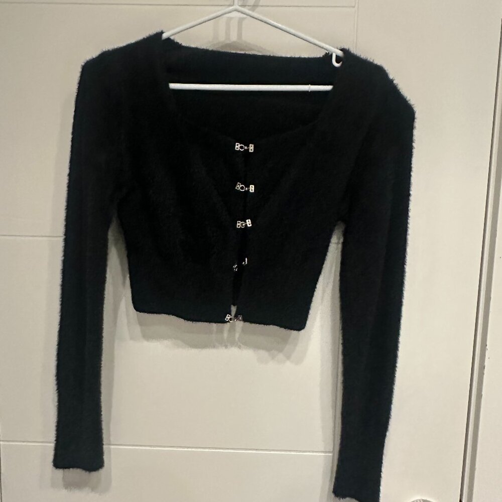 Soft Fuzzy Black Cropped Cardigan